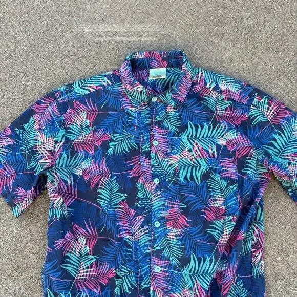 Zesties Romper Mens L Tropical Leaf Print Short Sleeve Blue Pink Green Summer - Picture 2 of 9